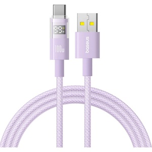 Baseus - Data Cable Display 2 (P10382701511-01) - Бързо зареждане, USB към Type-C, цифров дисплей, 100 W, 2 m - Nebula Purple