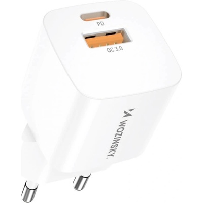 Wozinsky Захранване за ел. мрежа с USB-A и USB-C изходи и технология за бързо зареждане - Wozinsky CMWCW Dual Fast Wall Charger 20W (бял) (CMWCW)