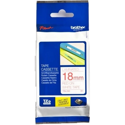 Páska do štítkovače Brother TZE-242, 18mm červený tisk/bílý podklad