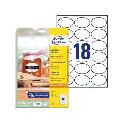 Etikety oválne 63,5x42,3mm Avery 10 hárkov biele