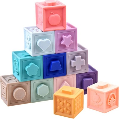 PIXINO Sada měkkých gumových kostek s texturou 12 ks