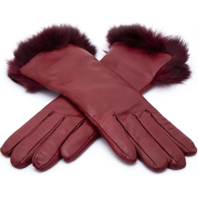 Carlsbad Hat Co. dámské vínové kožené rukavice s kožíškem vlněná podšívka