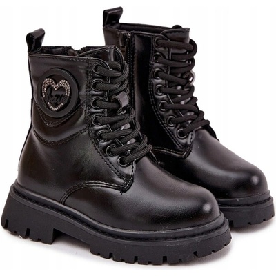 Kotníkové boty dětské zateplené kotníkové boty pro dívky na zip ozdoba love černé