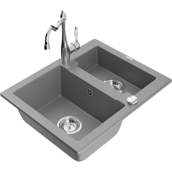 Mexen Carlos гранитна мивка с 1, 5 камери и кухненски смесител Carla, сив - 6518-71-670700-00 (6518-71-670700-00)