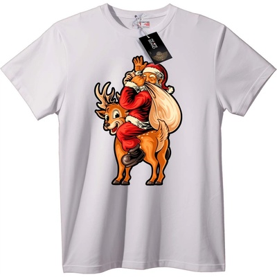 NOONEBRAND Тениска Дядо Коледа на елен Коледно - 2XL, White