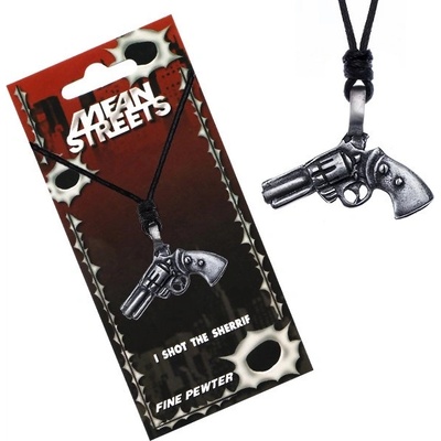 Šperky eshop Černý na šňůrce přívěsek revolver S2.8