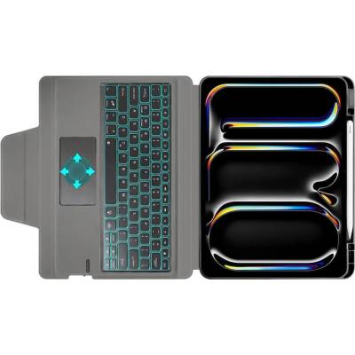 Techsuit KeyTab Pro RGB Wireless Touchpad Keyboard Case - полиуретанов калъф, клавиатура, тракпад и поставка за iPad Pro 11 (2024) (черен)