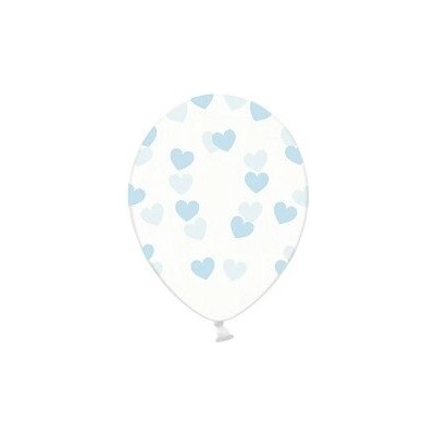 PartyDeco Balónik Priesvitný s modrými srdiečkami