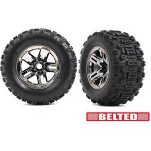 Traxxas колело 3.8", джанта черен хром, гума Sledgehammer belted (2)