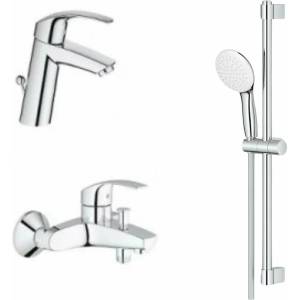 GROHE Комплект за смесител за мивка Grohe Eurosmart New S, смесител за вана и душ, гланциран хром (33265+333002+27853003)