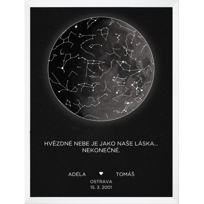 Plakát MĚSÍC s HVĚZDNOU OBLOHOU Rozměr plakátu: A4 (21 x 29,7 cm), Rámeček: Bílý rámeček, Počet osob, Text: 2 osoby vlastní text