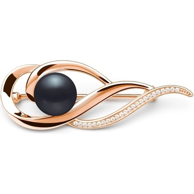 Gaura Pearls stříbrná brož s černou perlou a zirkony Paola SK22114GBR/B černá