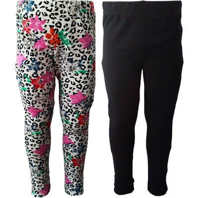 Dívčí legíny LEMON BERET balení 2 kusy černé a květy Černá