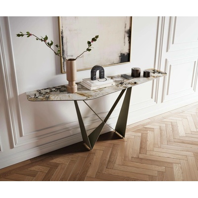 Delife Edge polygonální 180×50 cm keramika Patagonia leštěná Spios kov titanová barva