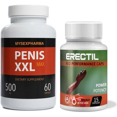 Еректил - Erectil 15 капсули за ерекция + Хапчета за уголемяване на пениса Penis XXL Max