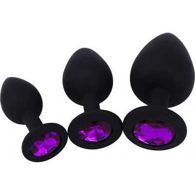 SuperLove Jewel Silicone Butt Plugs Training Kit Black-Purple