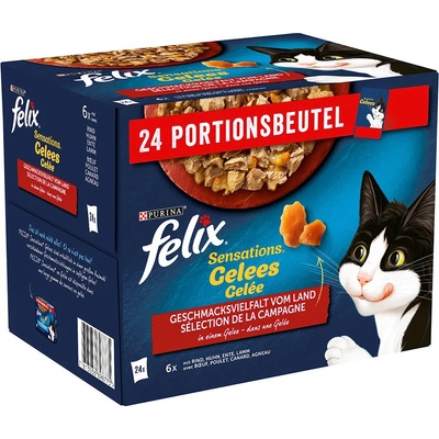 FELIX 48x85г Felix Sensations сос за котки, говеждо, пилешко, патешко, агнешко в желе