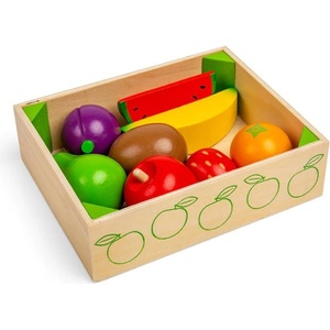 Bigjigs Toys - Дървен детски комплект за готвене - Щайга с плодове