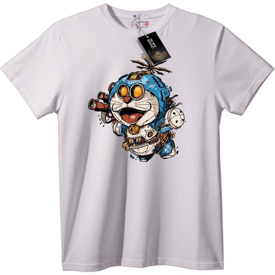 NOONEBRAND Тениска Doraemon Стиймпънк - 2XL, White