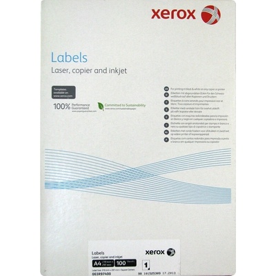 Xerox Paper - Biele samolepiace štítky na čiernobielu tlač - ostré rohy (Štítky 1UP 210x297, 100 listov, A4)