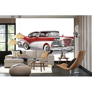 DIMEX ART s. r. o Самозалепваща се флизелинова фототапета червено-бяла ретро кола 375 x 250 см