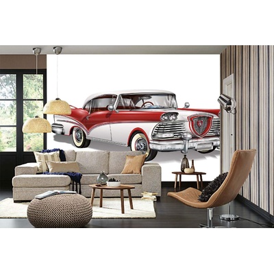 DIMEX ART Самозалепваща се флизелинова фототапета червено-бяла ретро кола 375 x 250 см