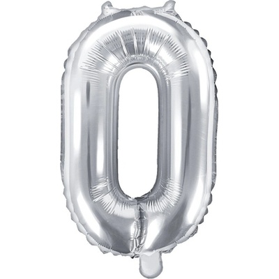 PartyDeco Balón fóliový číslo 0 35 cm stříbrný