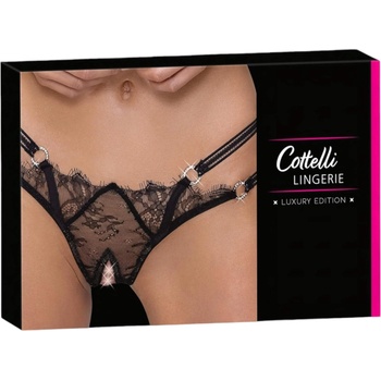 Cottelli Collection - дамски бикини с отворено дъно и пръстени - черни