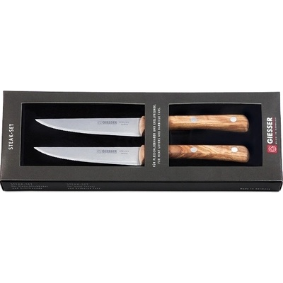 GIESSER Giesser, 2 бр, дръжка от маслиново дърво Комплект ножове за пържоли, GIE. 8750. z-12-2. o (GIE.8750.z-12-2.o)