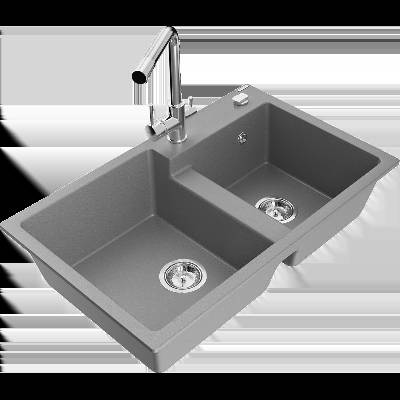 Tomas гранитна кухненска мивка с 2 камери и кухненски смесител Duero, сив - 6516-71-671600-00 (6516-71-671600-00)