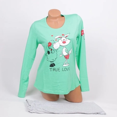 Памучна пижама в зелено и светлосиво с картинка на овца и вълк