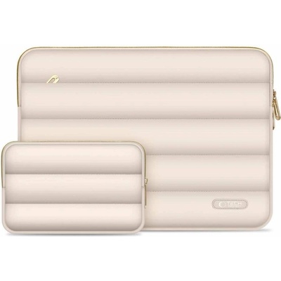 Tech-Protect Puffy Laptop Sleeve and Accessories Bag 16 - елегантен калъф и органайзер за аксесоари за MacBook 15, MacBook 16 и лаптопи до 16 инча (бежов)