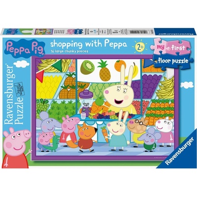 Ravensburger Детски пъзел за под Ravensburger от 16 части - На пазар с Прасенцето Пепа (5112)