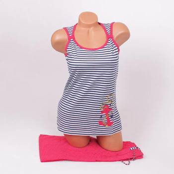 Image 1 of Пижама в червен цвят с бяло и синьо райе и котва