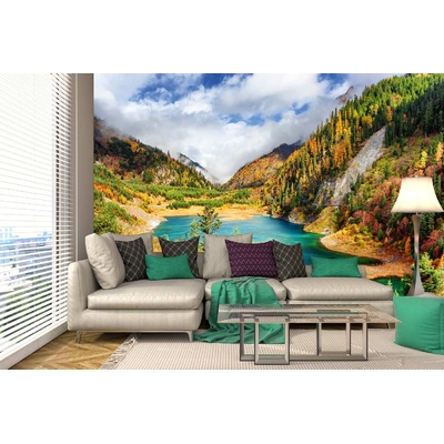 DIMEX ART Самозалепваща се флизелинова фототапета есенен пейзаж с езеро 375 x 250 см