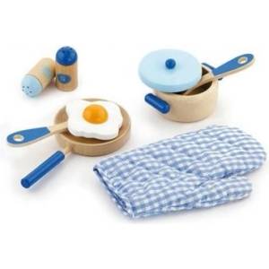 Viga Toys - Дървен готварски комплект - Син (50115_1)
