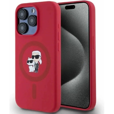 KARL LAGERFELD Силиконов Karl&Choupette Heads Ring MagSafe Case за iPhone 15 Pro - Червен (3666339254209)