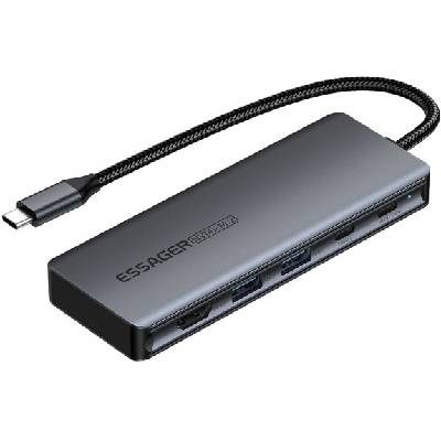 ES-HB01 6в1 hub - SSD disk / HDMI / 2x USB-C / 2x USB-A към USB-C - тъмносив (91754)