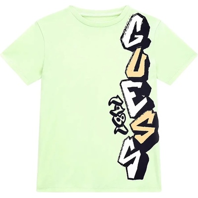GUESS Памучна тениска в цвят лайм с голям двуцветен надпис Guess за момче