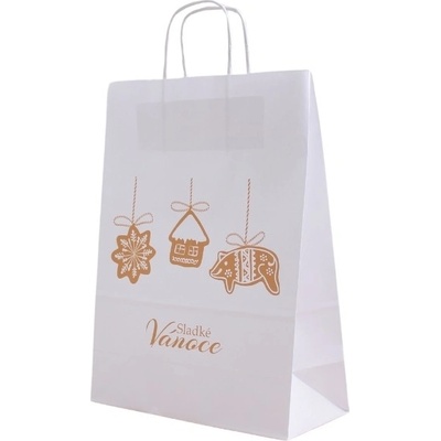 Taška vánoční, Perníčky 24*11*33 cm, bílý kraftový papír 90g