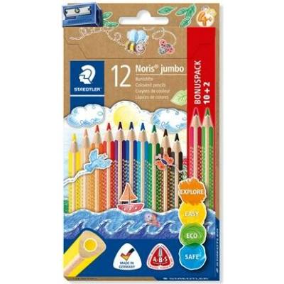 Staedtler „Noris Jumbo sada barevných tužek trojúhelníkové silné s ořezávátkem 128 10+2 různých barev 128 NC12P1