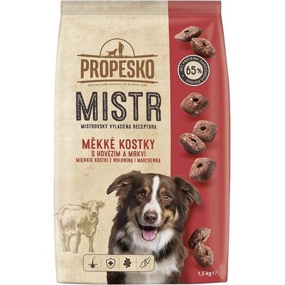 PROPESKO Dog Majster Adult mäkké kocky s hovädzím 1,5 kg