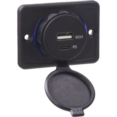 34661 USB QC3.0 + USB-C PD zásuvka 12/24V, montáž na povrch