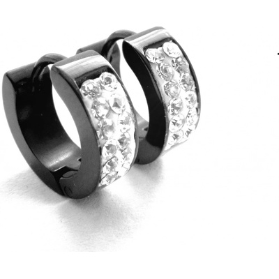 Steel Jewelry náušnice černé kroužky s krystalky z chirurgické oceli NS121126