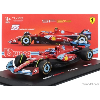 Bburago Ferrari F1 Sf-24 Team Scuderia Ferrari N 55 5th Miami Gp 2024 Carlos Sainz With Pilot And Showcase Červená Černá Světle Modrá 1:43