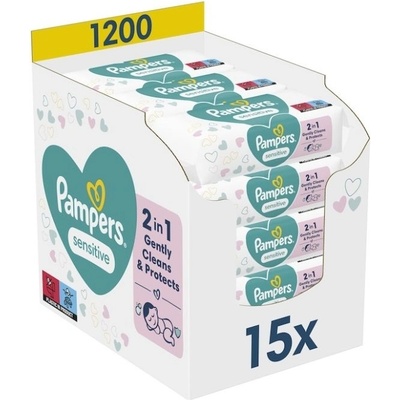 Pampers Бебешки мокри кърпички Pampers Sensitive - 15 х 80 броя (1100039964)