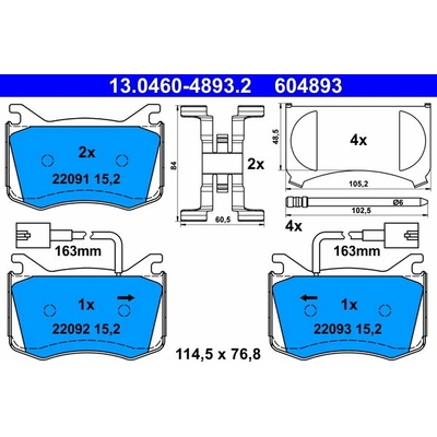 ATE 604893 Sada brzdových doštičiek 13.0460-4893.2