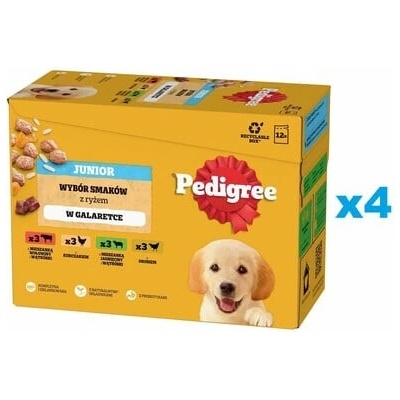 Pedigree Junior Junior v želé s kuracím jahňacím hydinovým a hovädzím mäsom 48 x 100 g