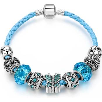 Image 1 of Посребрена дамска гривна със сини кристали и пеперуда