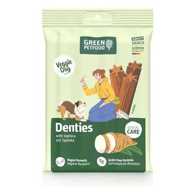 GREEN PETFOOD Denties with Tapioca vegánsky bezobilninový žuvací pamlsek pro psy 180 g